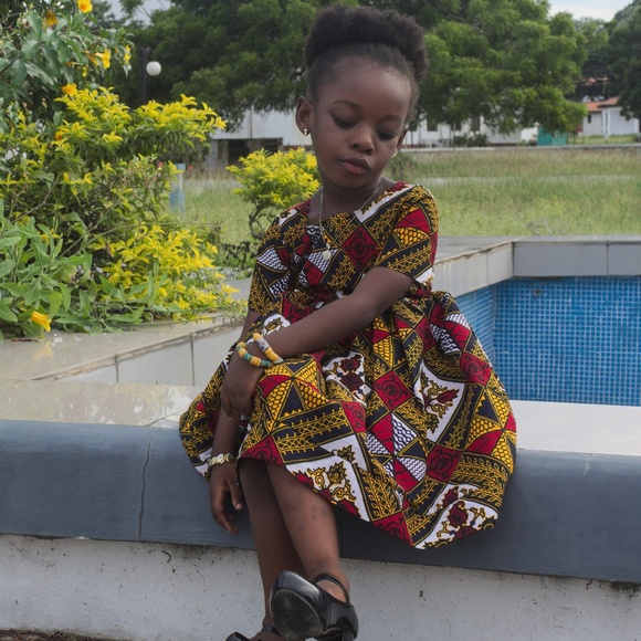 ExploreAfrica.com Other - Girl's Brown African Ankara Print Dress